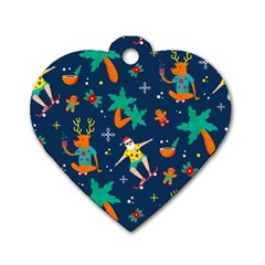 Colorful Funny Christmas Pattern Dog Tag Heart (one Side)