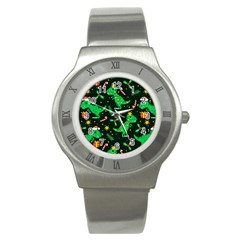 Christmas Funny Pattern Dinosaurs Stainless Steel Watch by Ket1n9