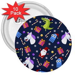 Colorful Funny Christmas Pattern 3  Buttons (10 Pack)  by Ket1n9