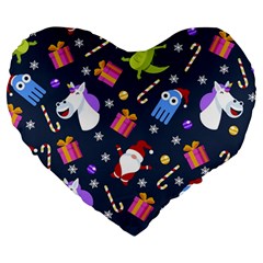 Colorful Funny Christmas Pattern Large 19  Premium Heart Shape Cushions by Ket1n9