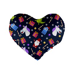 Colorful Funny Christmas Pattern Standard 16  Premium Flano Heart Shape Cushions by Ket1n9