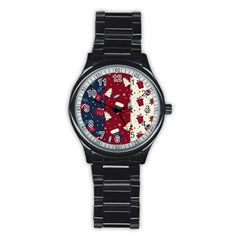 Flat Design Christmas Pattern Collection Art Stainless Steel Round Watch