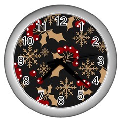 Dinosaur Colorful Funny Christmas Pattern Wall Clock (silver) by Ket1n9