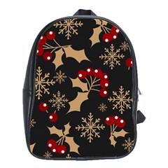 Christmas Pattern With Snowflakes Berries School Bag (large) by Ket1n9