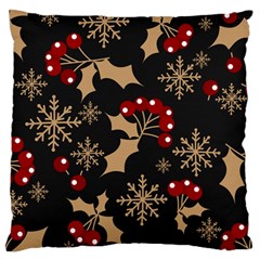 Christmas Pattern With Snowflakes Berries Large Premium Plush Fleece Cushion Case (one Side) by Ket1n9