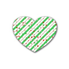 Christmas Paper Stars Pattern Texture Background Colorful Colors Seamless Rubber Heart Coaster (4 Pack) by Ket1n9