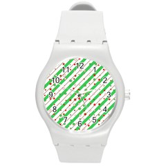 Christmas Paper Stars Pattern Texture Background Colorful Colors Seamless Round Plastic Sport Watch (m) by Ket1n9