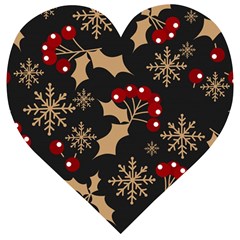 Christmas Pattern With Snowflakes Berries Wooden Puzzle Heart by Ket1n9