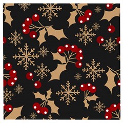 Christmas Pattern With Snowflakes Berries Wooden Puzzle Square by Ket1n9