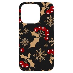 Christmas Pattern With Snowflakes Berries Iphone 14 Pro Black Uv Print Case