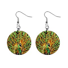 Unusual Peacock Drawn With Flame Lines Mini Button Earrings by Ket1n9