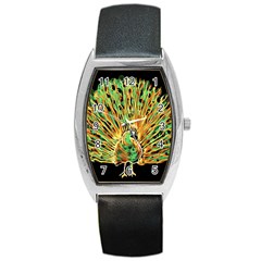 Unusual Peacock Drawn With Flame Lines Barrel Style Metal Watch by Ket1n9