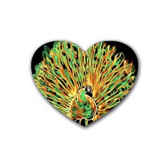 Unusual Peacock Drawn With Flame Lines Rubber Heart Coaster (4 Pack) by Ket1n9