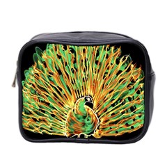 Unusual Peacock Drawn With Flame Lines Mini Toiletries Bag (two Sides) by Ket1n9