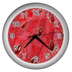 Red Peacock Floral Embroidered Long Qipao Traditional Chinese Cheongsam Mandarin Wall Clock (Silver)