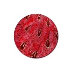Red Peacock Floral Embroidered Long Qipao Traditional Chinese Cheongsam Mandarin Rubber Round Coaster (4 Pack) by Ket1n9