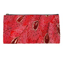 Red Peacock Floral Embroidered Long Qipao Traditional Chinese Cheongsam Mandarin Pencil Case