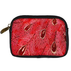 Red Peacock Floral Embroidered Long Qipao Traditional Chinese Cheongsam Mandarin Digital Camera Leather Case