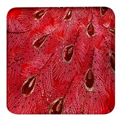 Red Peacock Floral Embroidered Long Qipao Traditional Chinese Cheongsam Mandarin Square Glass Fridge Magnet (4 pack)