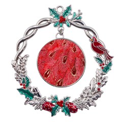 Red Peacock Floral Embroidered Long Qipao Traditional Chinese Cheongsam Mandarin Metal X mas Wreath Holly leaf Ornament