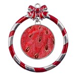 Red Peacock Floral Embroidered Long Qipao Traditional Chinese Cheongsam Mandarin Metal Red Ribbon Round Ornament Front