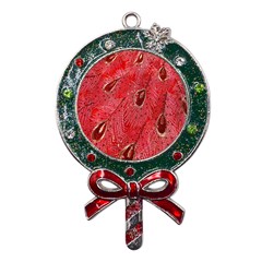 Red Peacock Floral Embroidered Long Qipao Traditional Chinese Cheongsam Mandarin Metal X Mas Lollipop with Crystal Ornament