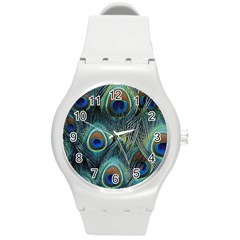 Feathers Art Peacock Sheets Patterns Round Plastic Sport Watch (m) by Ket1n9