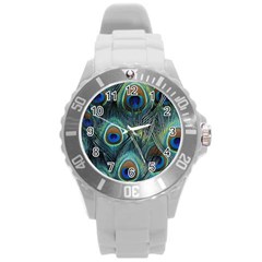 Feathers Art Peacock Sheets Patterns Round Plastic Sport Watch (l) by Ket1n9