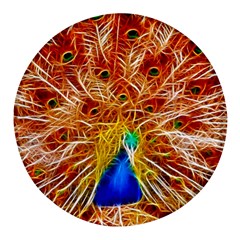 Fractal Peacock Art Round Glass Fridge Magnet (4 Pack) by Ket1n9