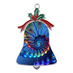 Top Peacock Feathers Metal Holly Leaf Bell Ornament