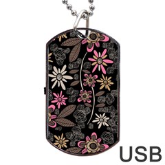 Flower Art Pattern Dog Tag Usb Flash (two Sides) by Ket1n9