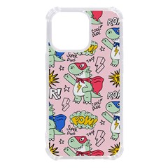 Seamless Pattern With Many Funny Cute Superhero Dinosaurs T-rex Mask Cloak With Comics Style Inscrip Iphone 13 Pro Tpu Uv Print Case by Ket1n9