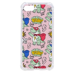 Seamless Pattern With Many Funny Cute Superhero Dinosaurs T-rex Mask Cloak With Comics Style Inscrip Iphone Se