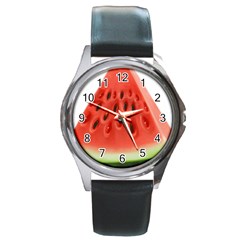 Seamless Background With Watermelon Slices Round Metal Watch