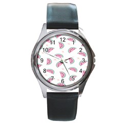 Fresh Watermelon Slices Texture Round Metal Watch