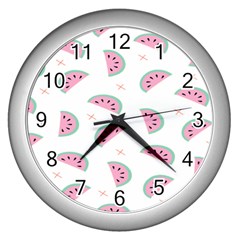 Fresh Watermelon Slices Texture Wall Clock (Silver)