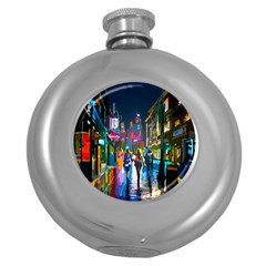 Abstract Vibrant Colour Cityscape Round Hip Flask (5 Oz) by Ket1n9