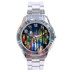 Abstract Vibrant Colour Cityscape Stainless Steel Analogue Watch by Ket1n9