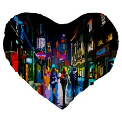 Abstract Vibrant Colour Cityscape Large 19  Premium Flano Heart Shape Cushions by Ket1n9