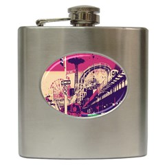 Pink City Retro Vintage Futurism Art Hip Flask (6 Oz) by Ket1n9