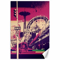 Pink City Retro Vintage Futurism Art Canvas 24  X 36  by Ket1n9