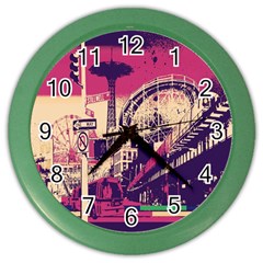 Pink City Retro Vintage Futurism Art Color Wall Clock by Ket1n9