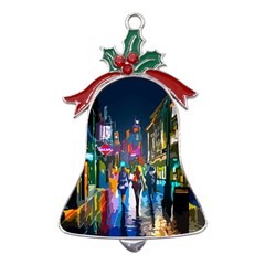 Abstract Vibrant Colour Cityscape Metal Holly Leaf Bell Ornament