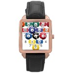 Racked Billiard Pool Balls Rose Gold Leather Watch  Front