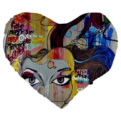 Graffiti Mural Street Art Painting Large 19  Premium Flano Heart Shape Cushions by Ket1n9