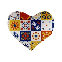 Mexican Talavera Pattern Ceramic Tiles With Flower Leaves Bird Ornaments Traditional Majolica Style Standard 16  Premium Heart Shape Cushions by Ket1n9