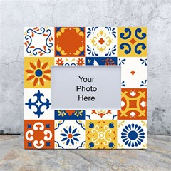 Mexican Talavera Pattern Ceramic Tiles With Flower Leaves Bird Ornaments Traditional Majolica Style White Box Photo Frame 4  X 6 