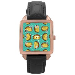 Taco Drawing Background Mexican Fast Food Pattern Rose Gold Leather Watch  by Ket1n9