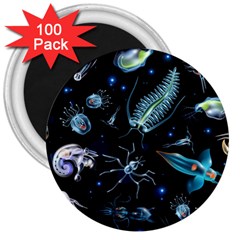 Colorful Abstract Pattern Consisting Glowing Lights Luminescent Images Marine Plankton Dark Backgrou 3  Magnets (100 Pack) by Ket1n9