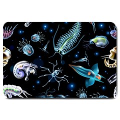 Colorful Abstract Pattern Consisting Glowing Lights Luminescent Images Marine Plankton Dark Backgrou Large Doormat by Ket1n9